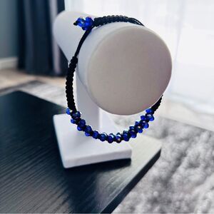 Blue Crystal Adjustable Shamballa Bracelet Black Cord Statement